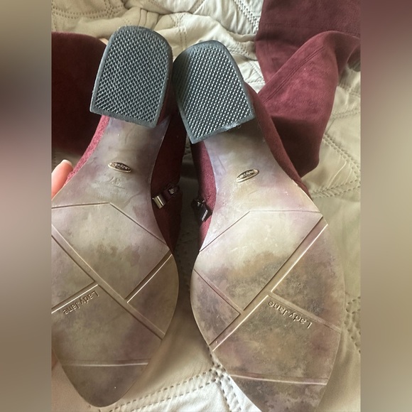 LadyJane Burgundy Velvet Heeled over the Knee high Boots - Picture 5 of 5